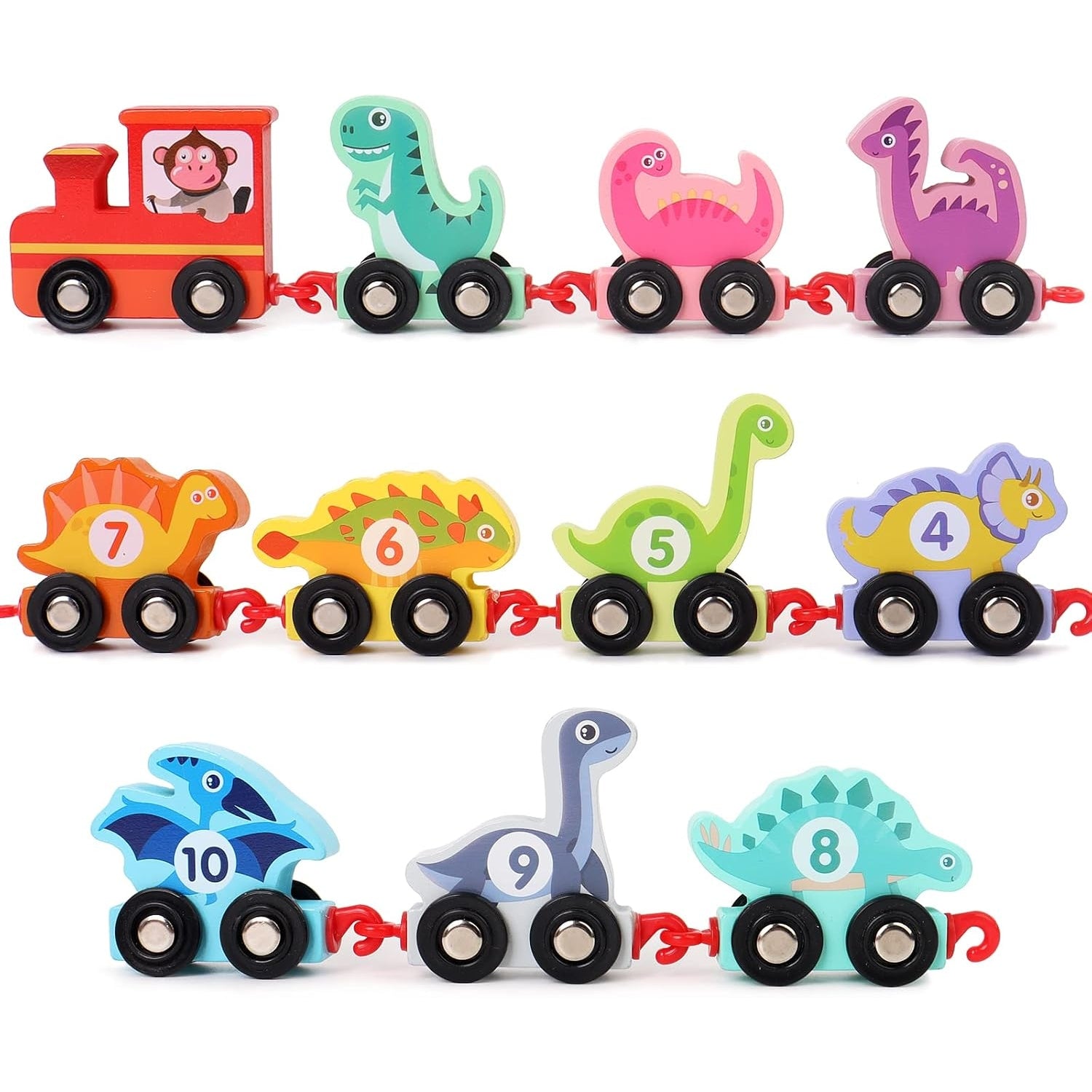 Bestamtoy - Wooden Dinosaur Number Train Educational Set