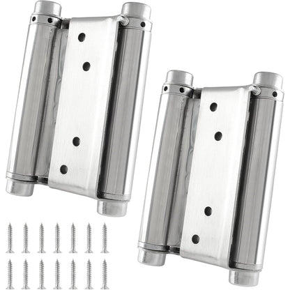 Kyuionty - 4" Double Action Spring Hinge, Stainless Steel, Self Closing, Pack Of 2