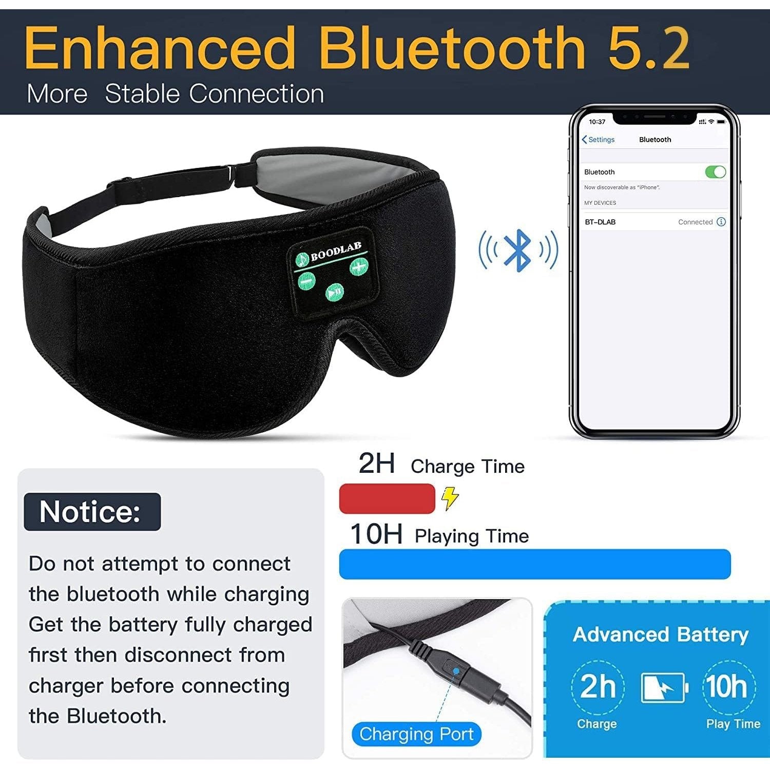 Boodlab - 3D Bluetooth Sleep Mask With Ultra Thin Speakers