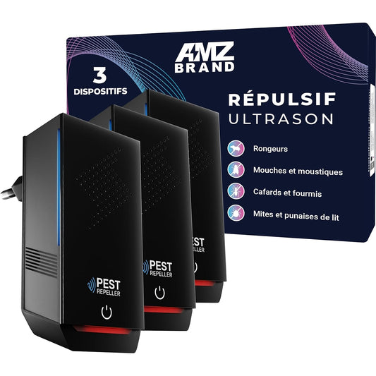 Amz Brand - Ultrasonic Pest Repeller 3-Pack, Mouse & Insect Repellent, 3 Modes