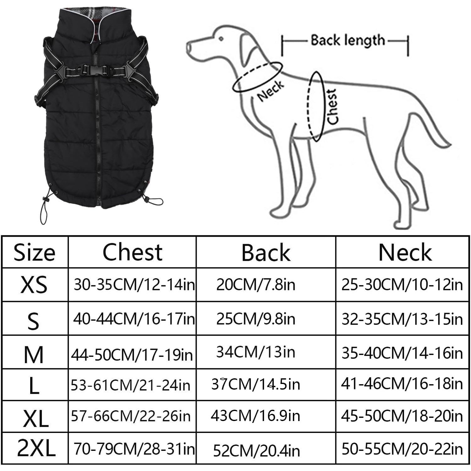 Geyecete - Winter Warm Waterproof Dog Jacket With Harness - Black L