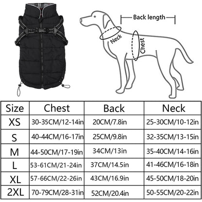 Geyecete - Winter Warm Waterproof Dog Jacket With Harness - Black L