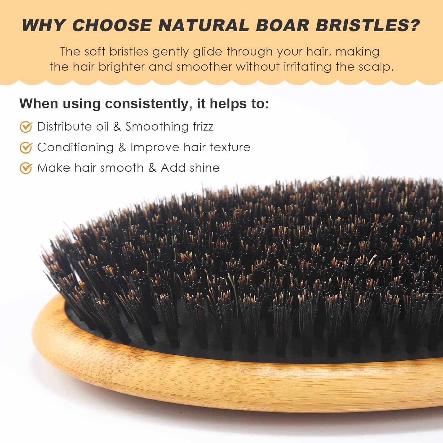 Bestool - 100% Pure Boar Bristle Hair Brush For All Hair Types