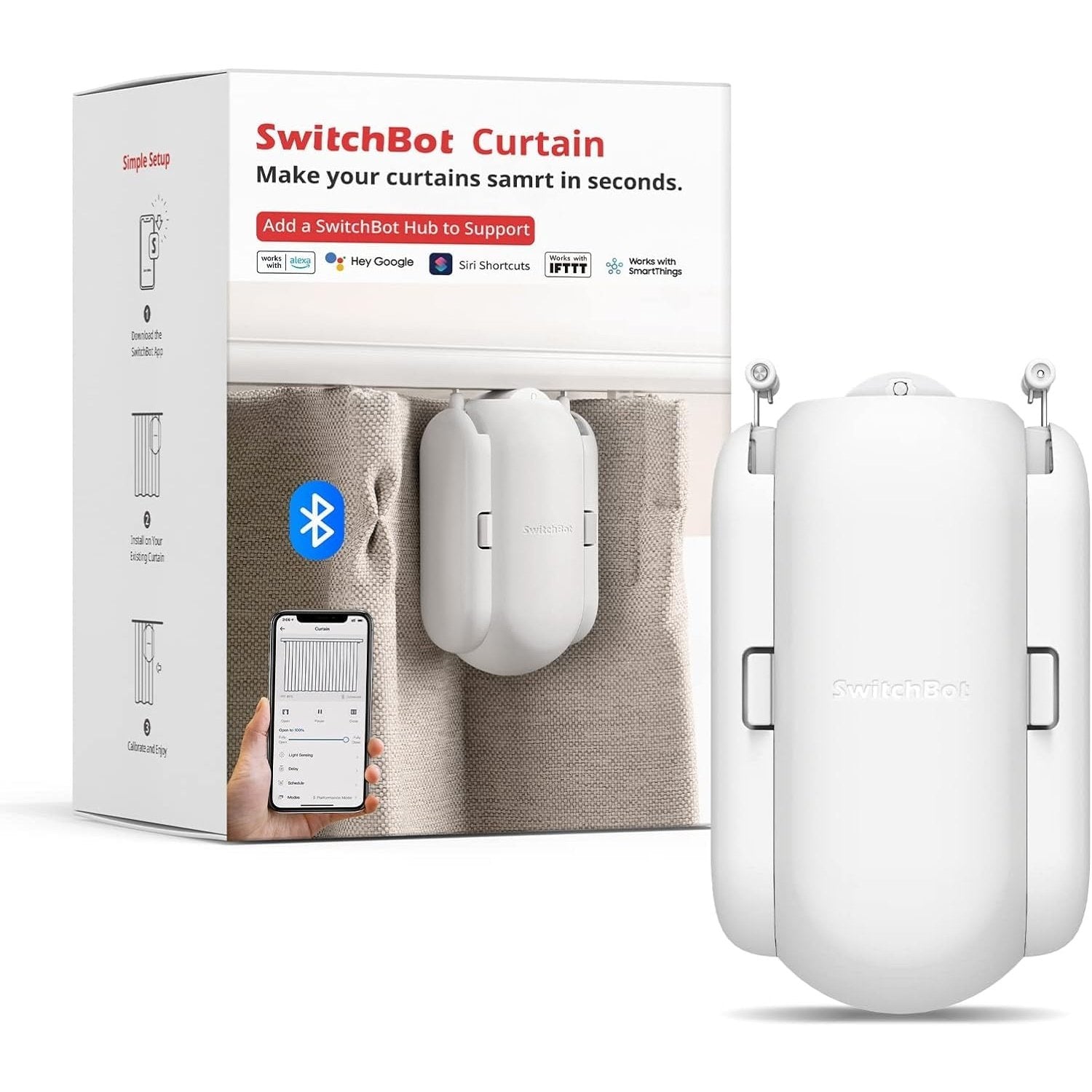 Switchbot - Curtain Smart Electric Motor, Wireless App, U-Rail, White