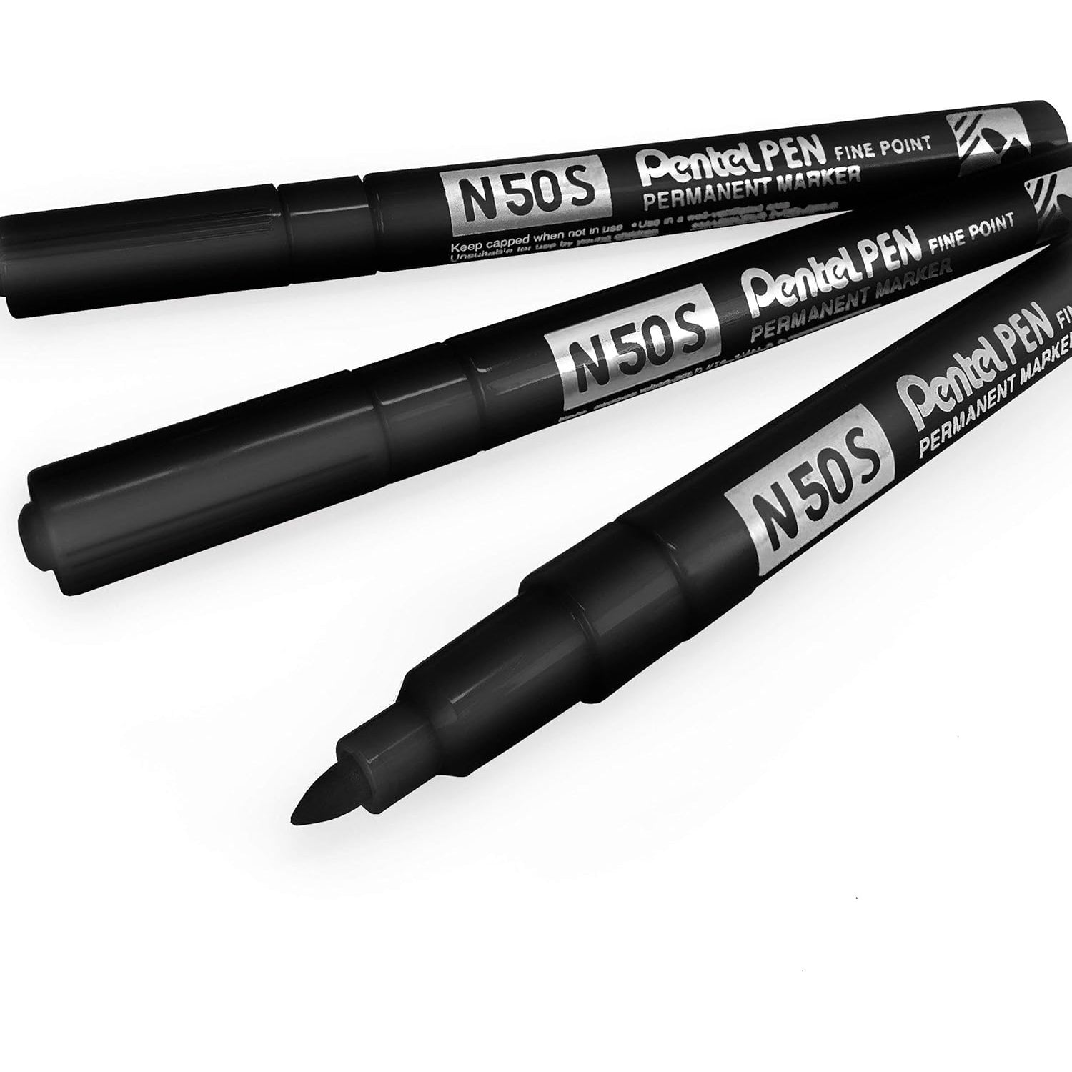 Pentel - N50S Fine Permanent Marker, 3.18mm Bullet Tip, Pack of 3, Black