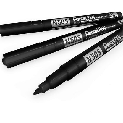 Pentel - N50S Fine Permanent Marker, 3.18mm Bullet Tip, Pack of 3, Black