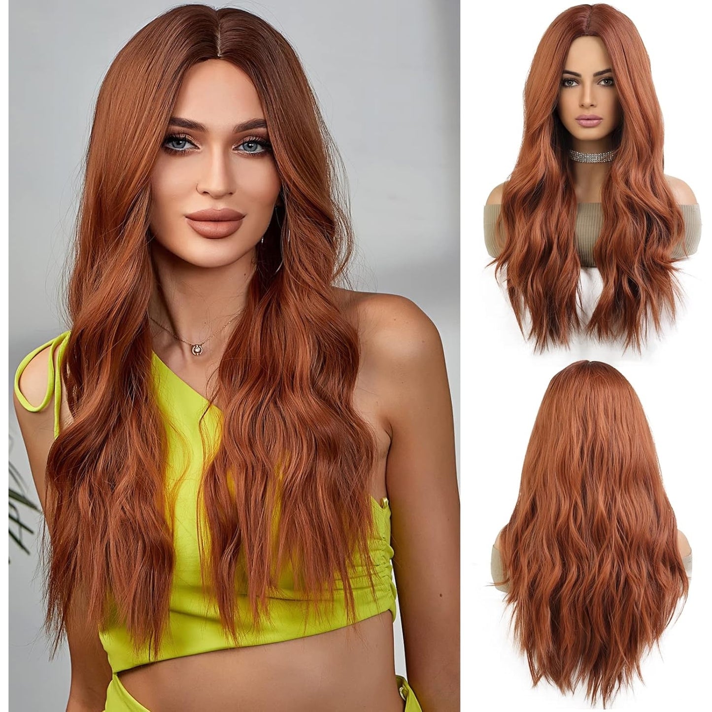 Esmee - Long Ombre Auburn Synthetic Wavy Curly Hair Wig 26 Inches