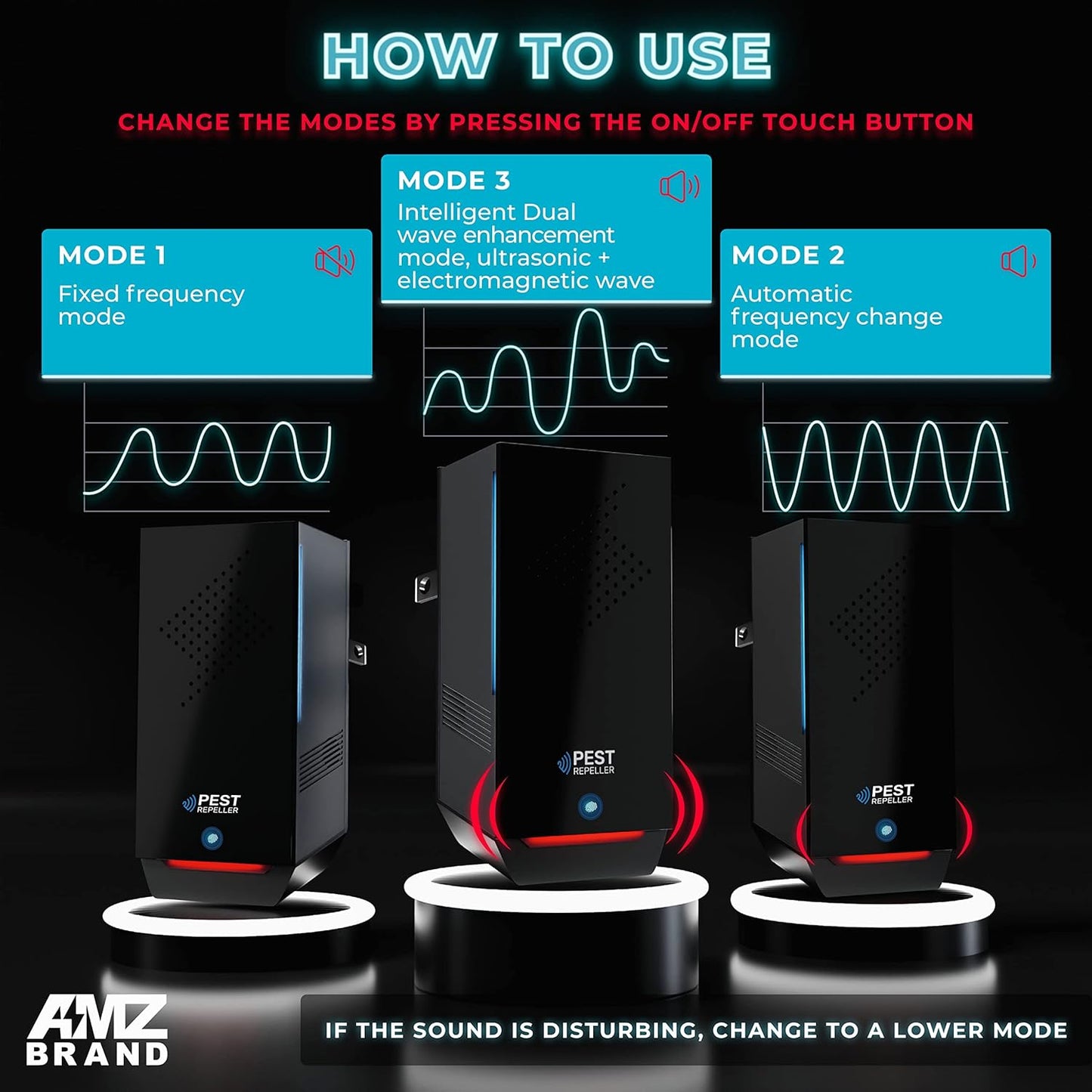 Amz Brand - Ultrasonic Pest Repeller With 3 Modes For Rodents And Insects