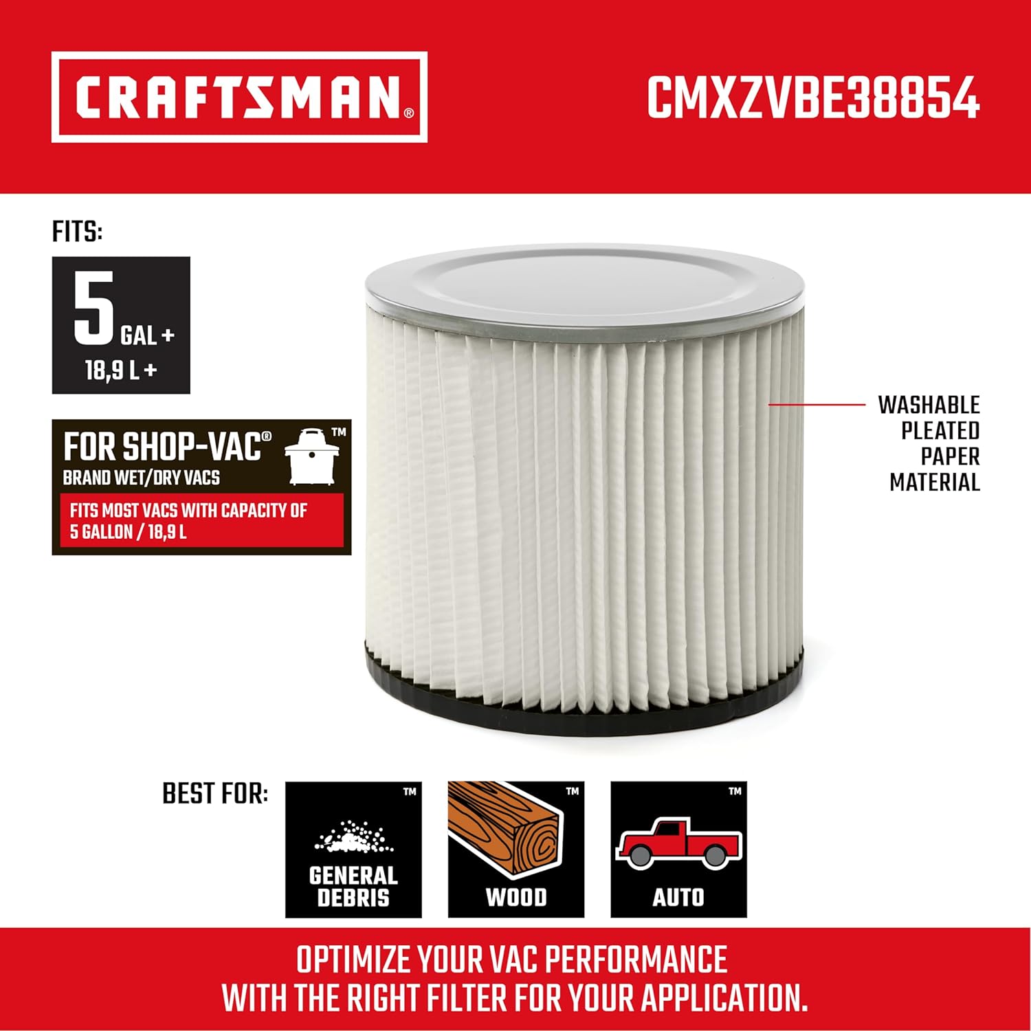 Emerson Tool Company - Craftsman Wet/Dry Vac Replacement Filter