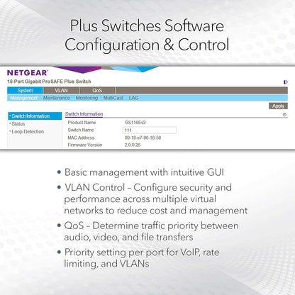 Netgear - 5-Port Gigabit Ethernet Plus Switch (Gs105Ev2)