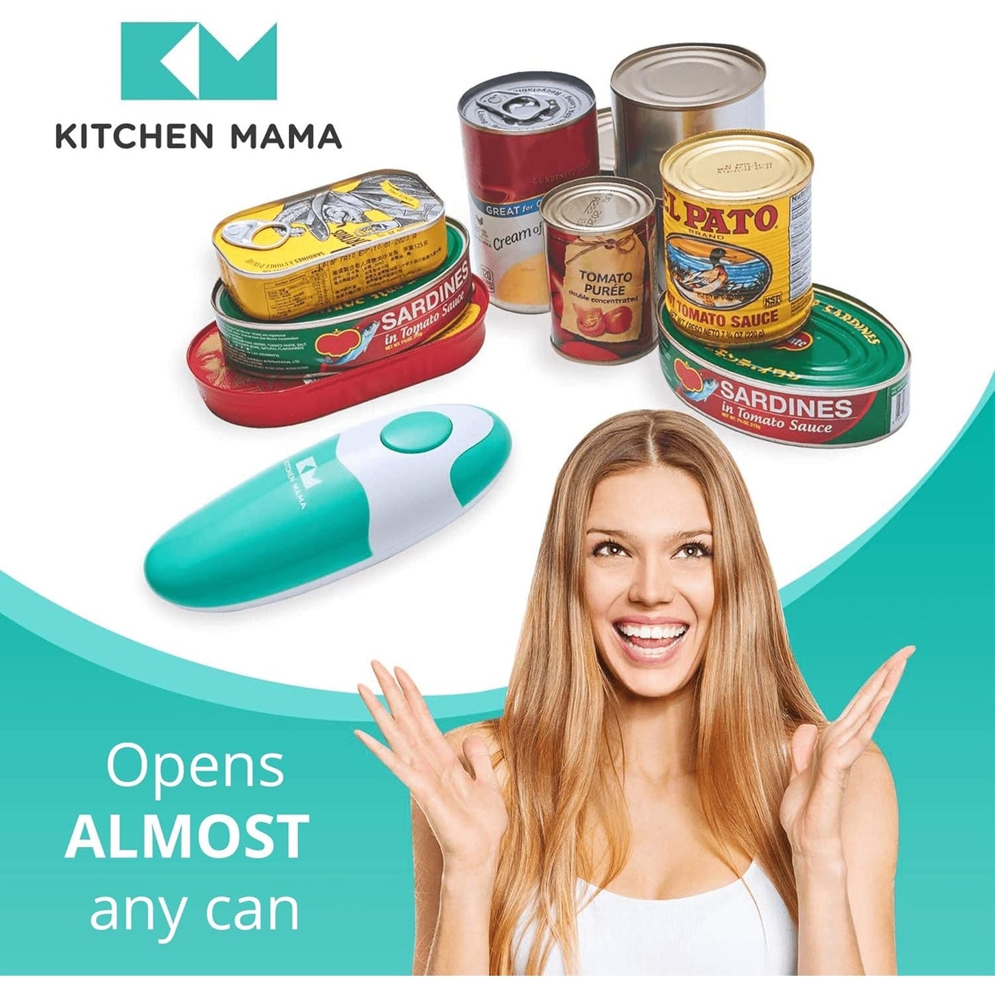 Kitchen Mama - Portable Electric Can Opener, Battery-Powered, Teal