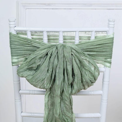 Tableclothsfactory - 5 Pack Dusty Sage Gauze Cheesecloth Boho Chair Sashes 16" x 88"