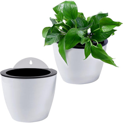 Mygift - Self-Watering Wall-Mount Planters, 17.8 Cm, White, Set of 2