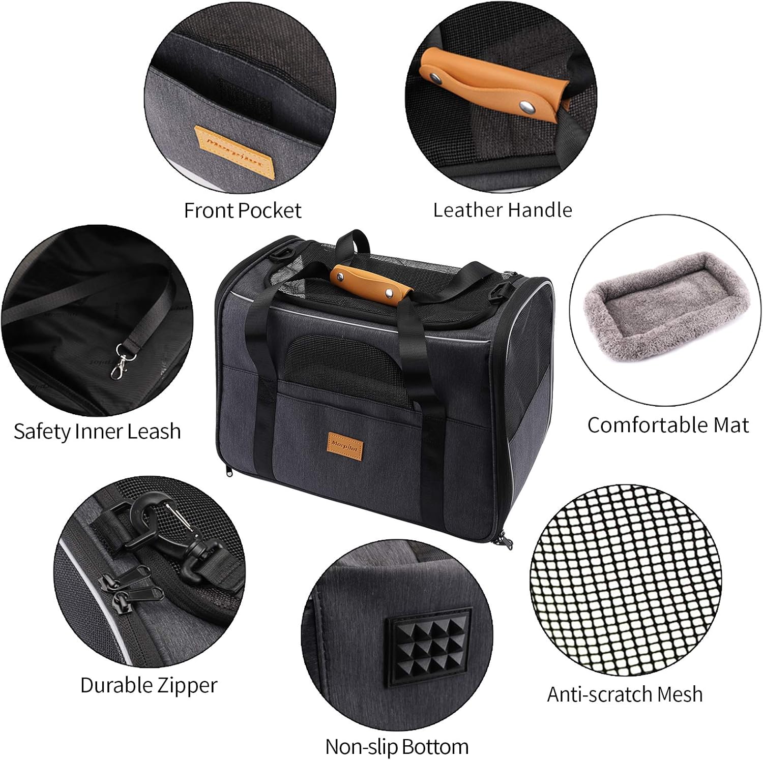 Morpilot - Breathable Foldable Pet Transport Box With Adjustable Strap And Plush Mattress