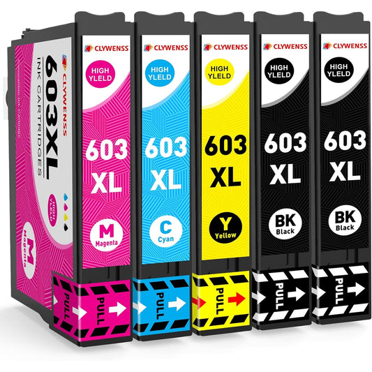 Clywenss - 603 XL Ink Cartridges Compatible With Epson Expression Home & Workforce, 5-Pack