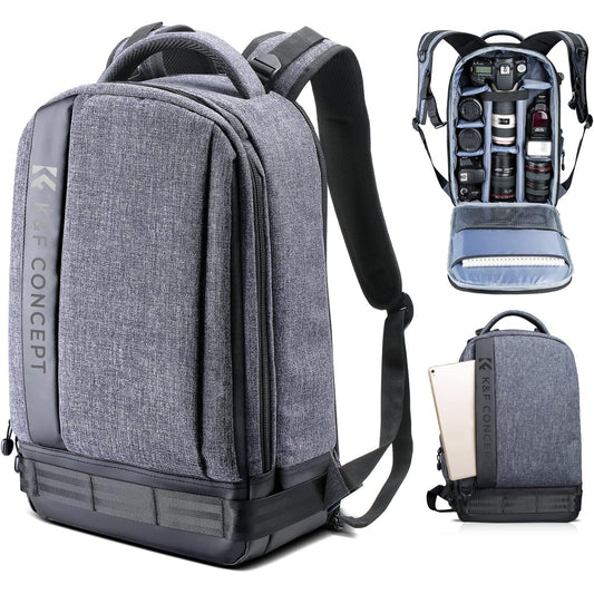 K&F Concept - Professional Camera Backpack for DSLR, 13.3'' Laptop, Tripod (Grey)