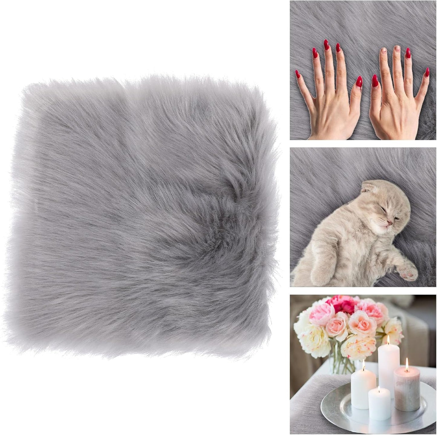 Sibba - Square Faux Fur Rug Fluffy Bedside Rugs For Bedrooms Grey