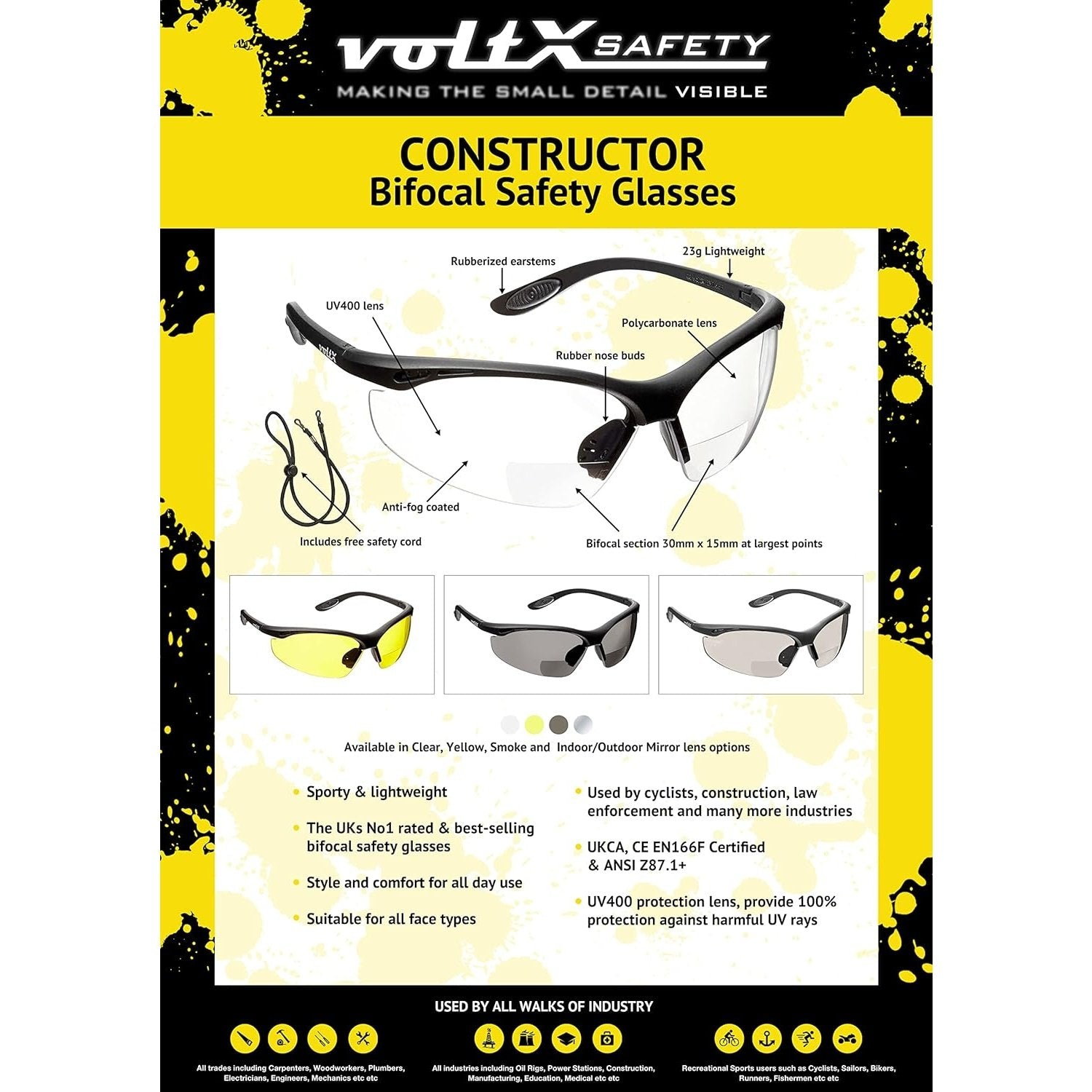 Straightlines - Voltx 'Constructor' Bifocal Reading Safety Glasses +1.5 Dioptre