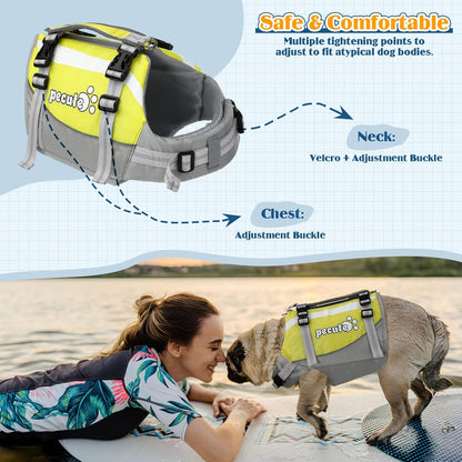 Pecute - Dog Life Jacket With High Buoyancy And Lift Handle, L