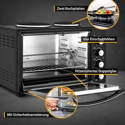 First Austria - 60L Convection Oven With Light & 2 Hot Plates 3400W