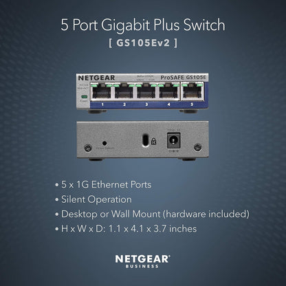 Netgear - 5-Port Gigabit Ethernet Plus Switch (Gs105Ev2)