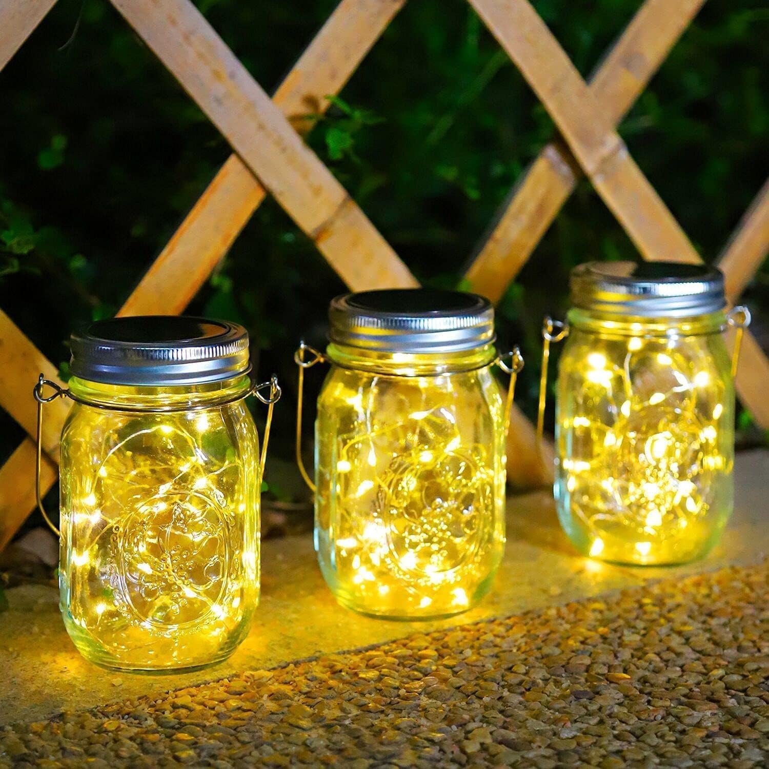 Newyang - Solar Mason Jar Lights 3 Pack 30LED Waterproof Fairy Firefly Lanterns