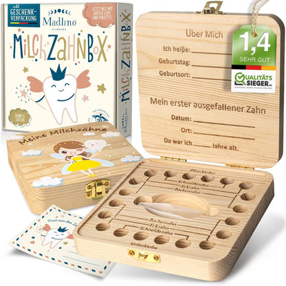 Madlino - Personalized Wooden Tooth Box With Tooth Fairy Letter & Magnifier