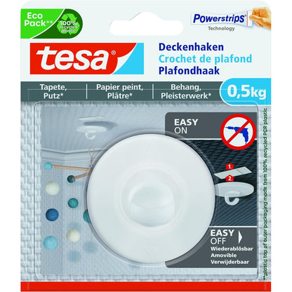 Tesa - Self-Adhesive Ceiling Hooks For Wallpaper & Plaster, 0.5 Kg, Removable, White