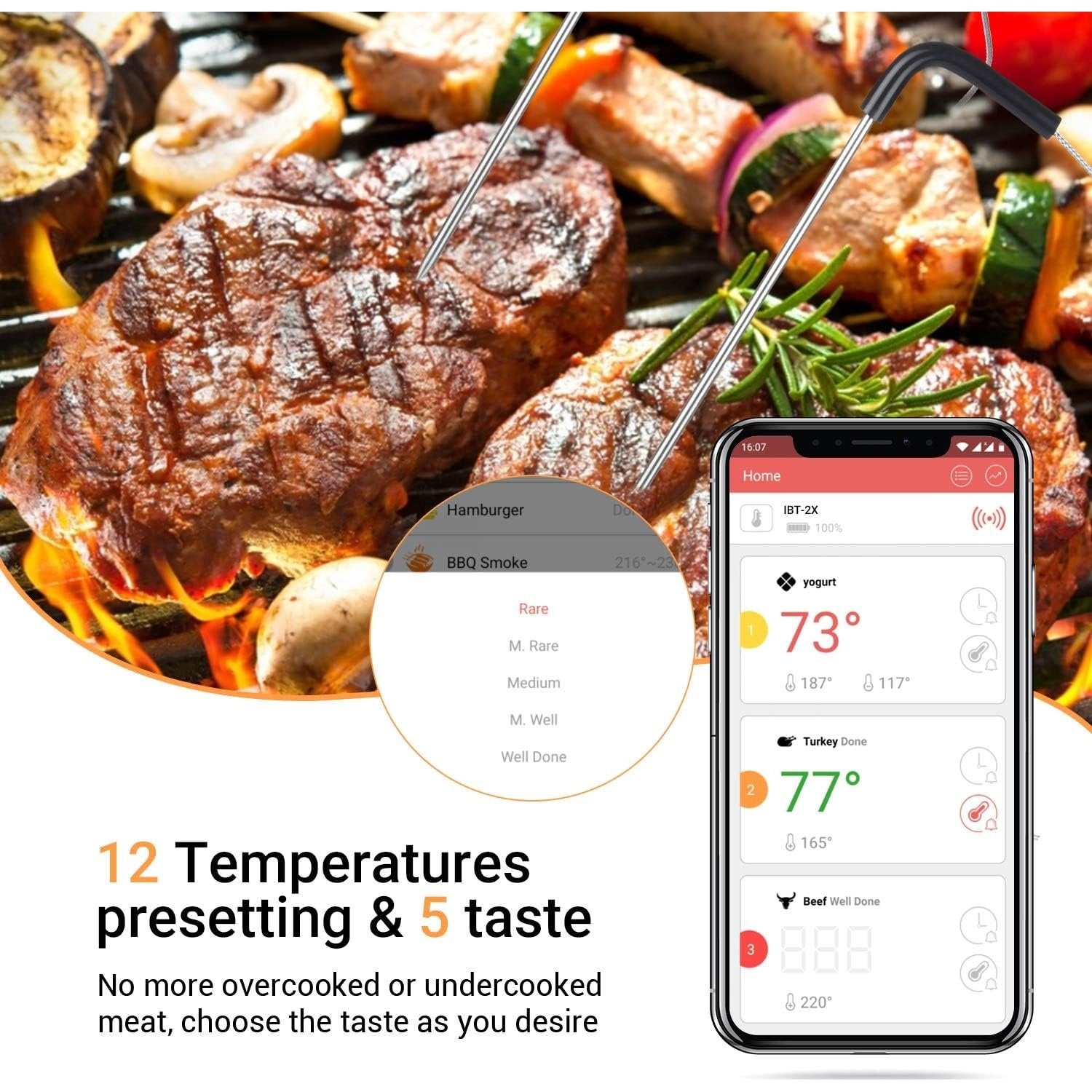 Inkbird - Bluetooth Digital Food Thermometer With Stainless Steel Probe