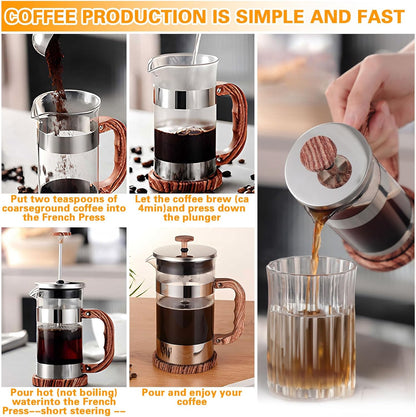 Guhaool - French Press Coffee Maker, 1000Ml, Stainless Steel & Glass