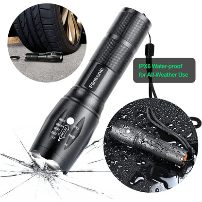 Flintronic - 2Pcs Rechargeable LED Torch, 1500 Lumens, 5 Modes, Waterproof