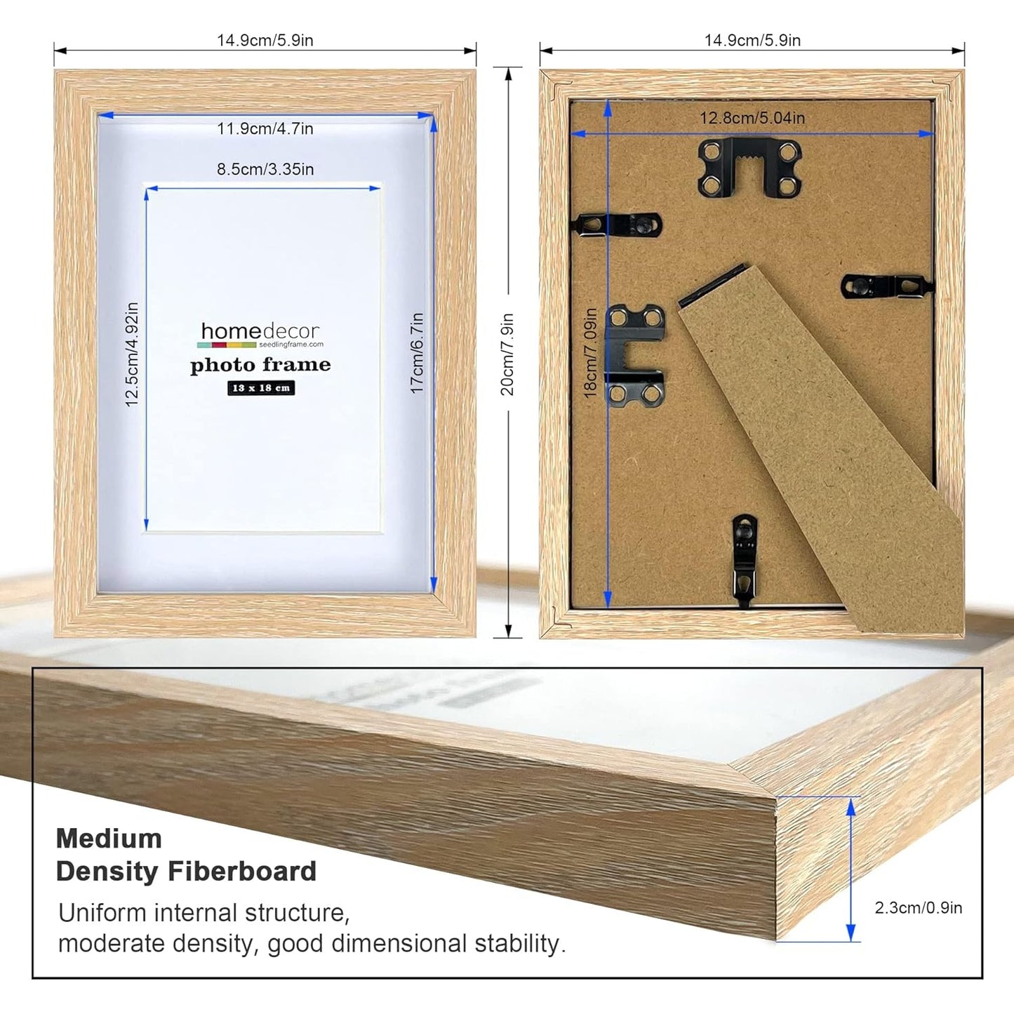 Seedling Photo Frame - 5x7 Shadow Box Frame Set, Rustic Wood, Tempered Glass, 4 Pack