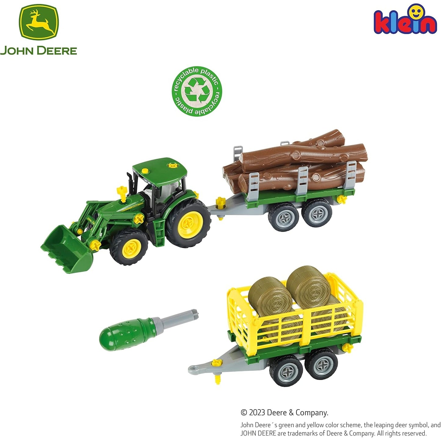 Theo Klein - John Deere Tractor With Logs & Haywagon Toy Set