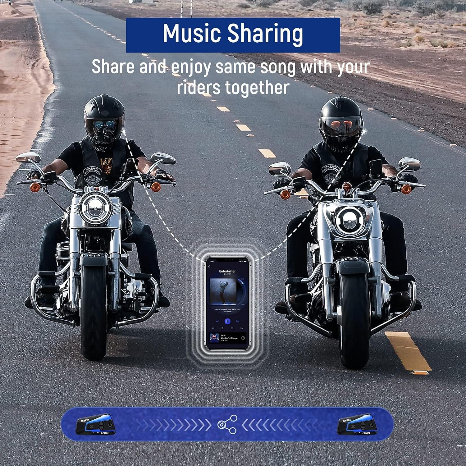 Lexin - B4Fm Motorcycle Bluetooth Headset, 10 Riders Intercom, 2 Pack