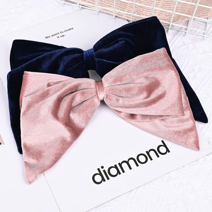 Deeka - Large Velvet Hair Bows 2 Pcs 8 Inch Oversized Vintage Clips - Pink/Navy