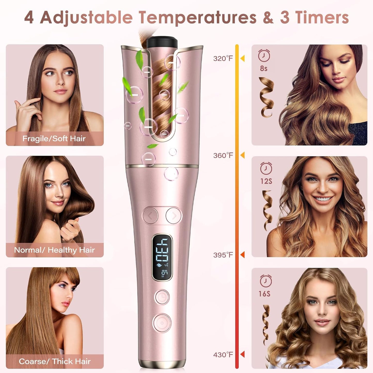 Superduomishu - Automatic Curling Iron With Rotating Barrel & LCD Display