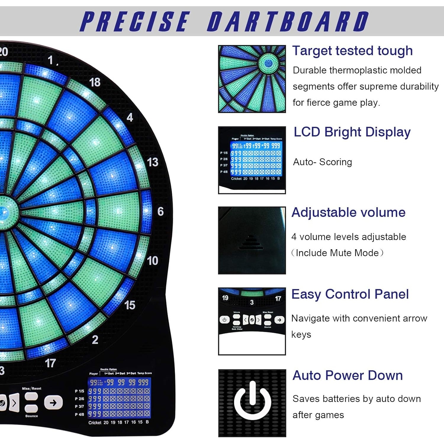 Turnart - 13" Electronic Dart Board With Illuminated Segments For Adults