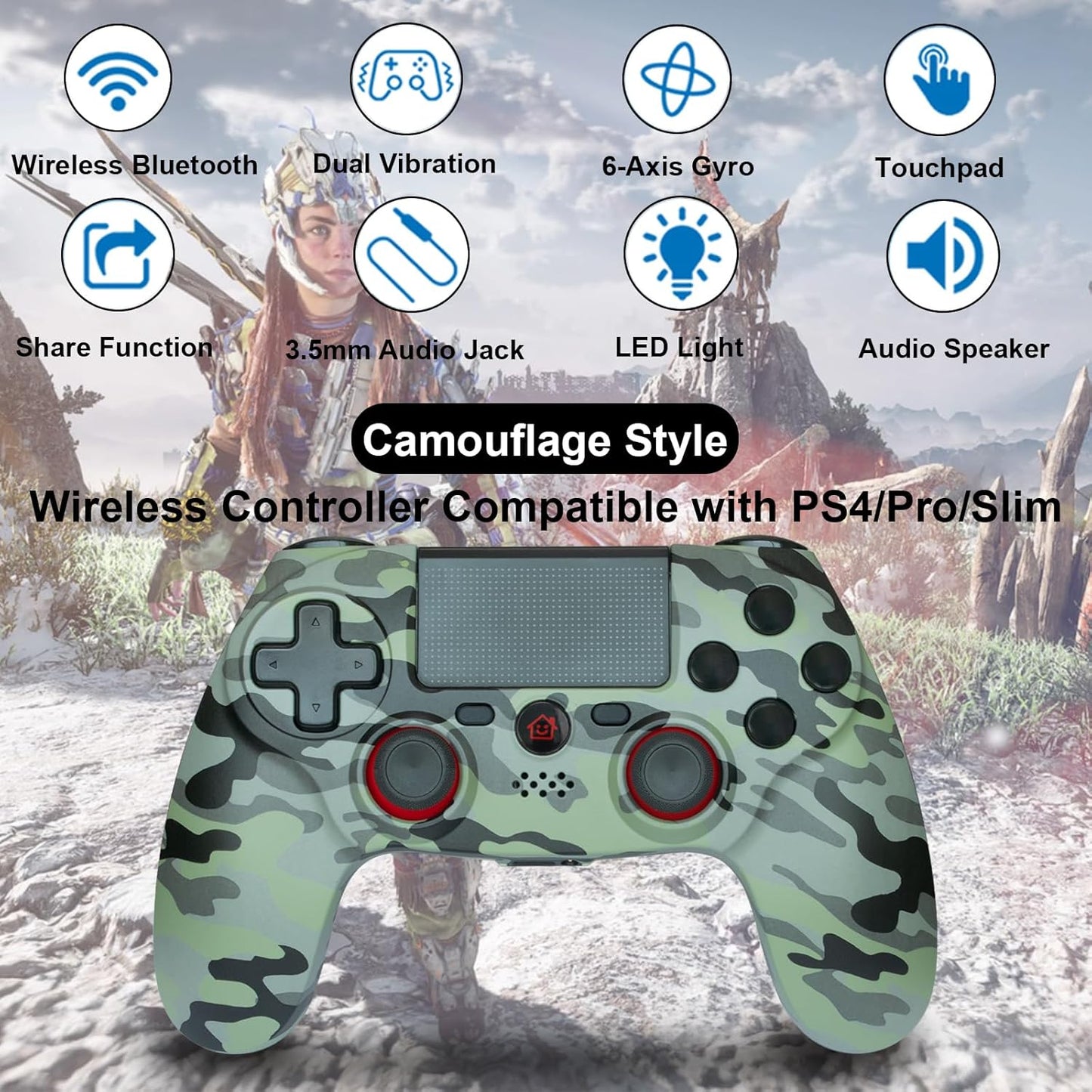 Dulingker - Wireless Controller Compatible With Ps-4, Ps-4 Pro Slim, Pc, 1000 Mah Battery