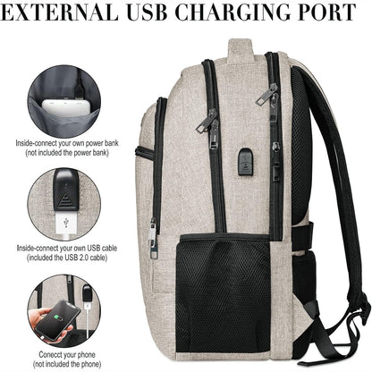 Bikrod - Extra Large Water Resistant Backpack With USB Port, Fits 17 Inch Laptop