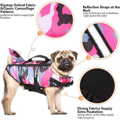 Queenmore - Dog Life Jacket With Rescue Handle & Leash Ring, Pink M