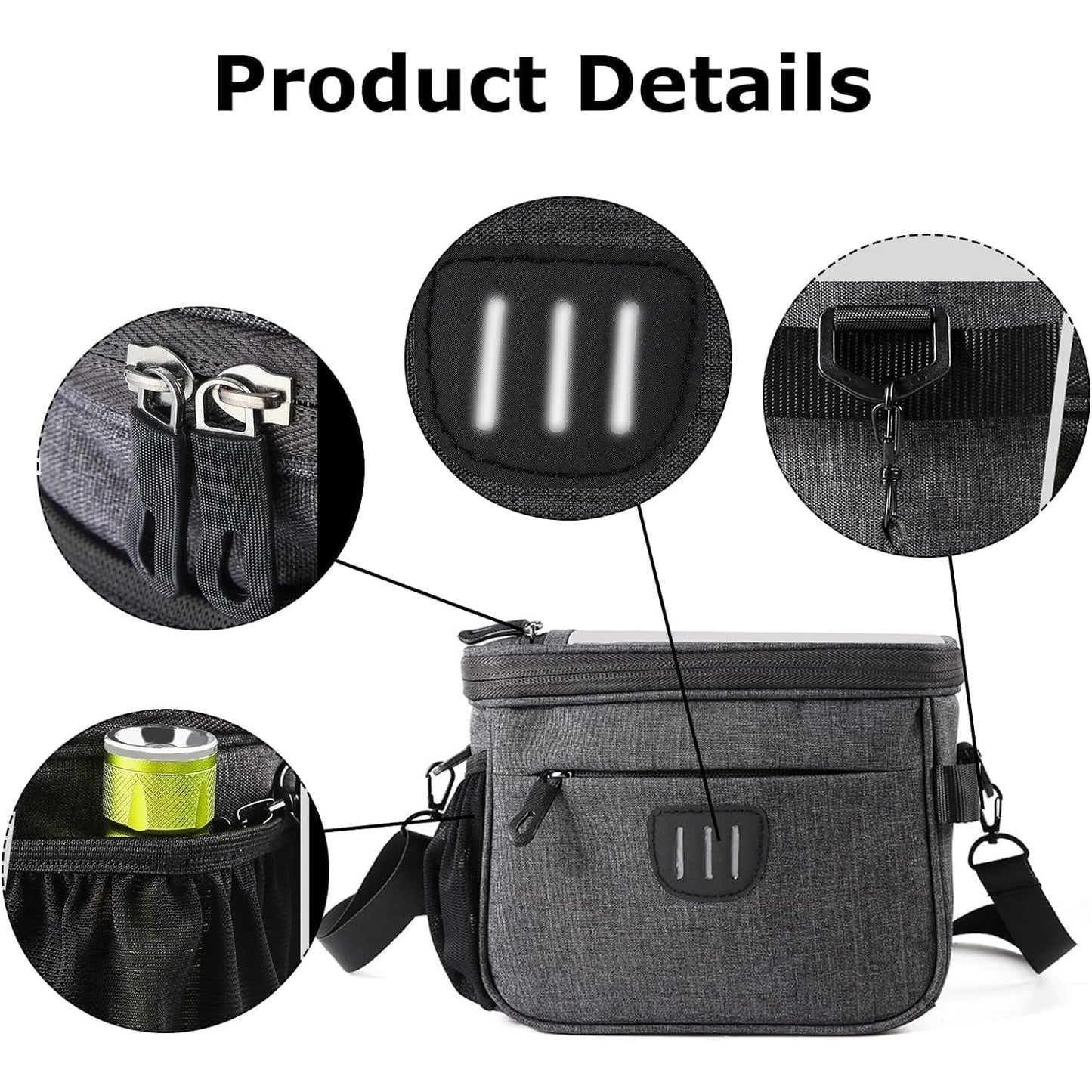 Forhome - 5L Waterproof Bicycle Handlebar Bag With Touchscreen & Shoulder Strap