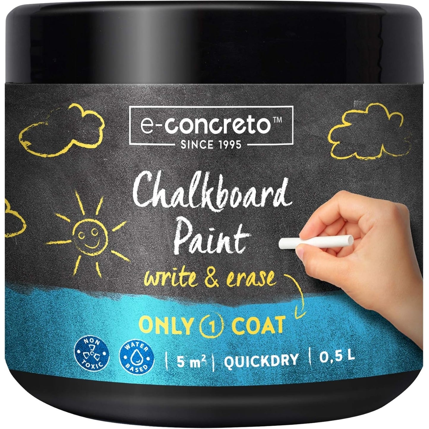 Optimum - E-Concreto One Coat Blackboard Paint Black + Chalk (500Ml) | Non-Toxic