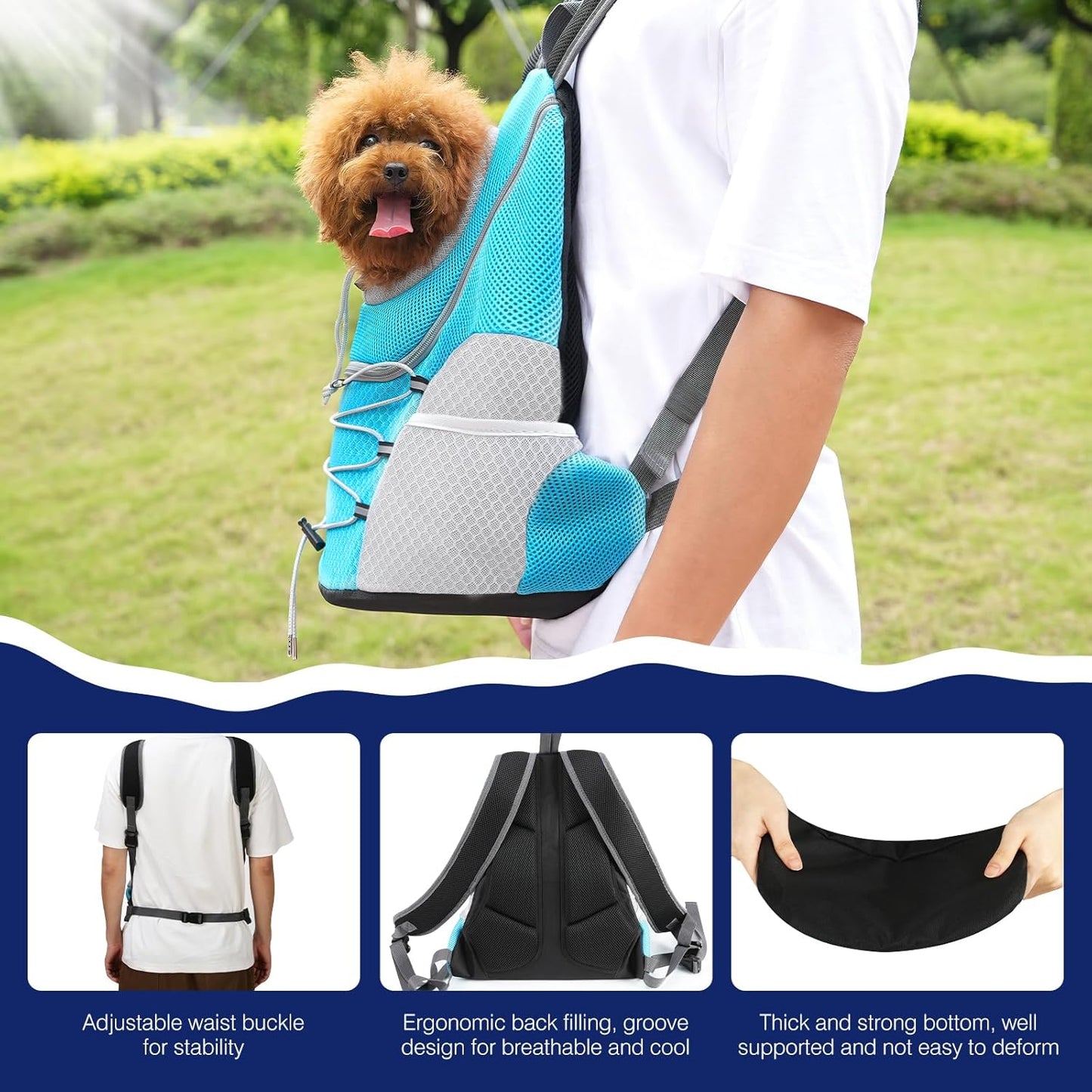 Pawaboo - Pet Dog Carrier Backpack, Adjustable Breathable, Blue M Up To 10 Lbs