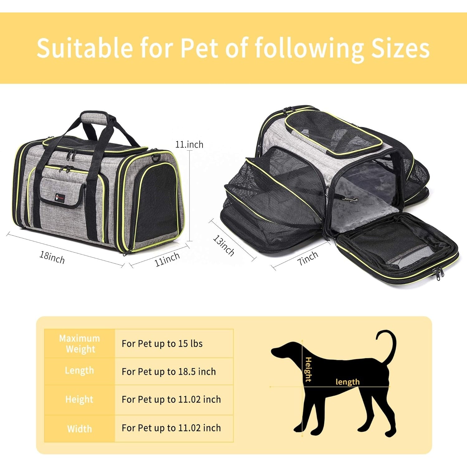 Hotlantis - Airline Approved Soft-Sided Pet Travel Bag For Small Dogs And Cats