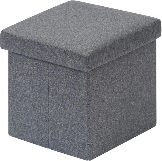 Bailey - Grey Ottoman Storage Box With Lid, Folding Footstool Cube Seat