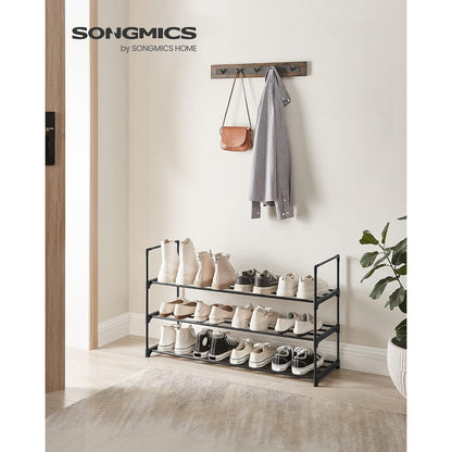 Songmics - 3-Tier Stackable Shoe Rack, Fits 12-15 Pairs, Black