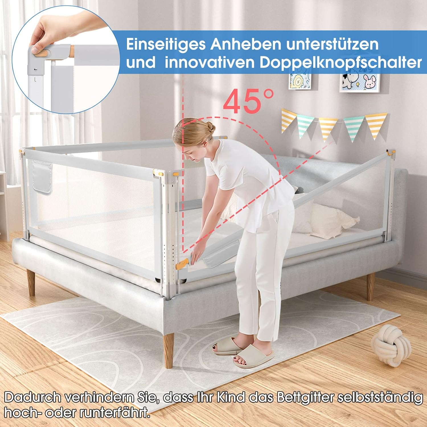 Yikanwen - Bed Rail, 150 Cm Safety Gate For Children, Retractable Cot Rail