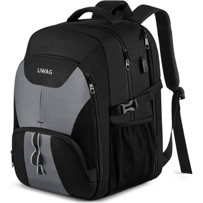 Liwag - Extra Large 50L Travel Backpack With USB Port, Water Resistant, Grey