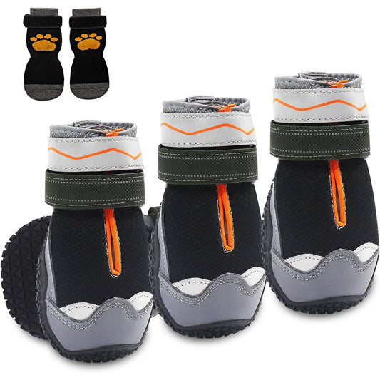 Grantop - Dog Shoes With Socks, Breathable, Non-Slip, Reflective Velcro (2 Pairs, 6 Cm)