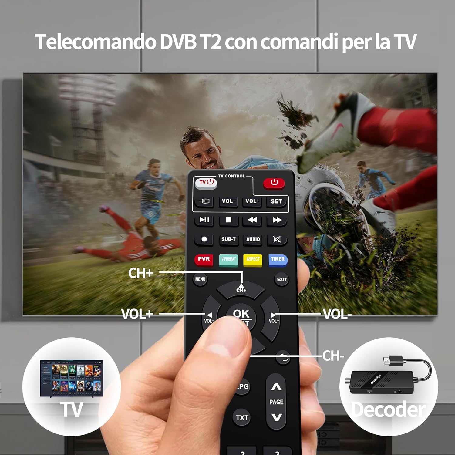 Owerslyn - Dvb-T2 Mini Hdmi Tv Stick, Digital Terrestrial Decoder 2022 Hd1080P H.265 Hevc